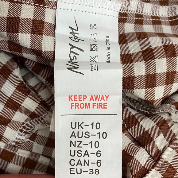 NWT NASTY GAL Brown Gingham Plaid Trouser Pants Retro 70s Style High Waist - Picture 9 of 10
